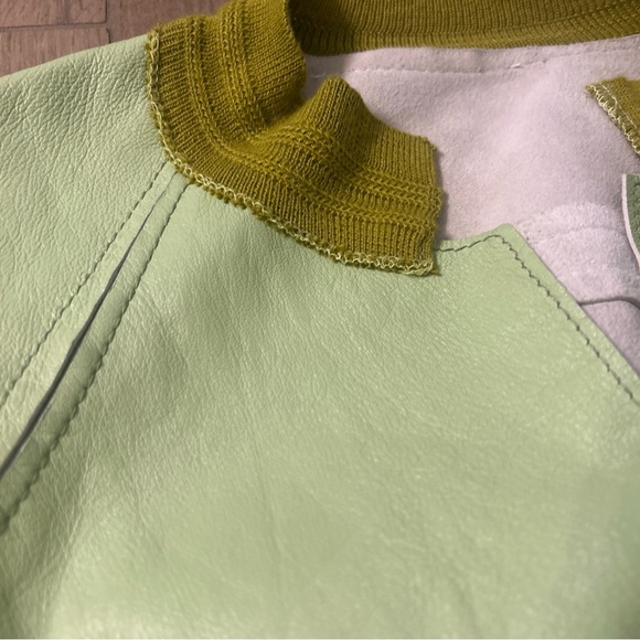 Vera Pelle Green and Yellow Bomber Jacket Lightweight Casual Vintage - Picture 3 of 8